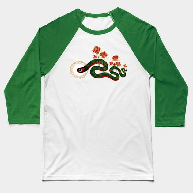 Snake and flowers 1 Baseball T-Shirt by pikaole